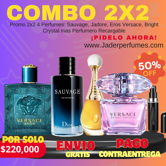 Promo 2x2 4 Perfumes Sauvage, Jadore, Eros Versace, Bright Crystal mas Perfumero Recargable ID:67217-8